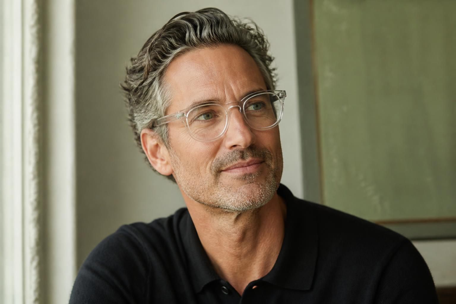 Man wearing clear acetate prescription glasses with fresh LensOnUs lenses
